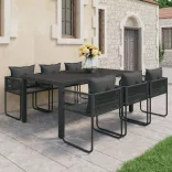 7 részes fekete PVC rattan kerti étkezőgarnitúra