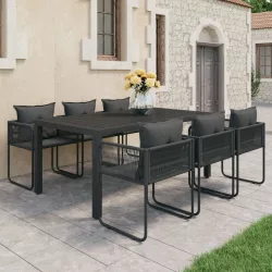 7 részes fekete PVC rattan kerti étkezőgarnitúra