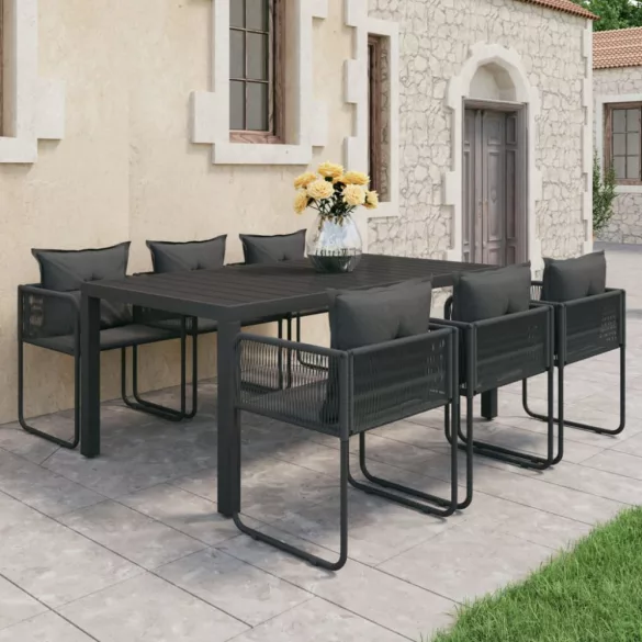 7 részes fekete PVC rattan kerti étkezőgarnitúra