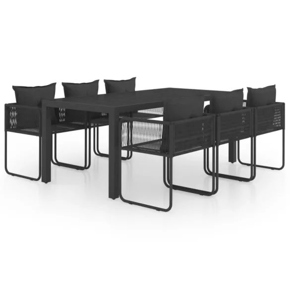 7 részes fekete PVC rattan kerti étkezőgarnitúra