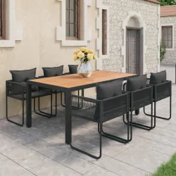   7 részes fekete és barna PVC rattan kerti étkezőgarnitúra