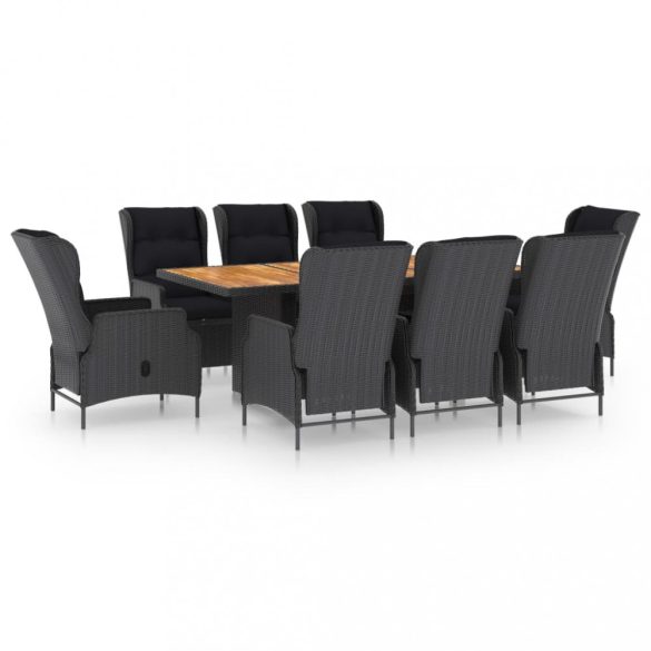 9 részes sötétszürke polyrattan kültéri étkezőszett párnákkal