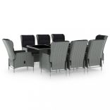 9 részes világosszürke polyrattan kültéri étkezőszett párnákkal