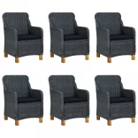7 részes sötétszürke polyrattan kültéri étkezőszett párnákkal
