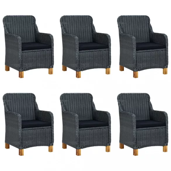 7 részes sötétszürke polyrattan kültéri étkezőszett párnákkal