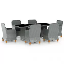   7 részes világosszürke polyrattan kültéri étkezőszett párnákkal