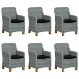 7 részes világosszürke polyrattan kültéri étkezőszett párnákkal