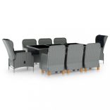 9 részes világosszürke polyrattan kültéri étkezőszett párnákkal
