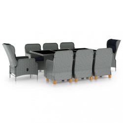   9 részes világosszürke polyrattan kültéri étkezőszett párnákkal