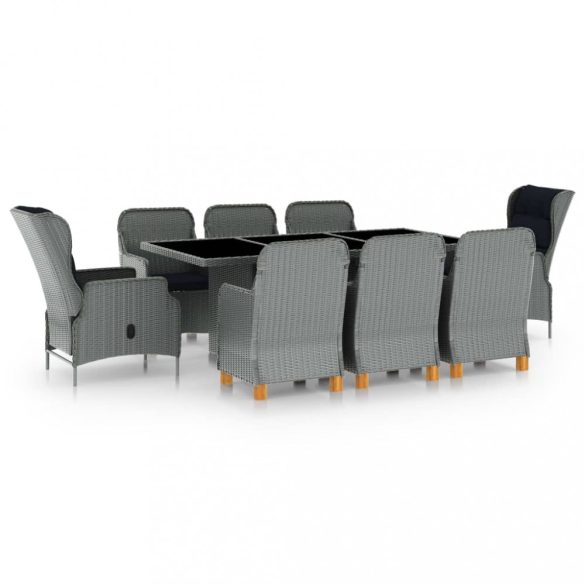 9 részes világosszürke polyrattan kültéri étkezőszett párnákkal