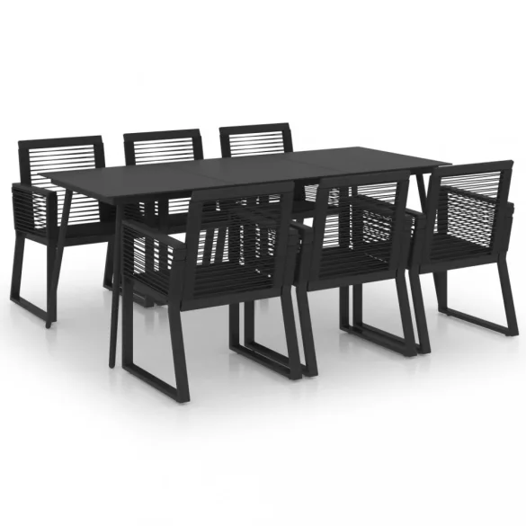 7 részes fekete PVC rattan kültéri étkezőgarnitúra