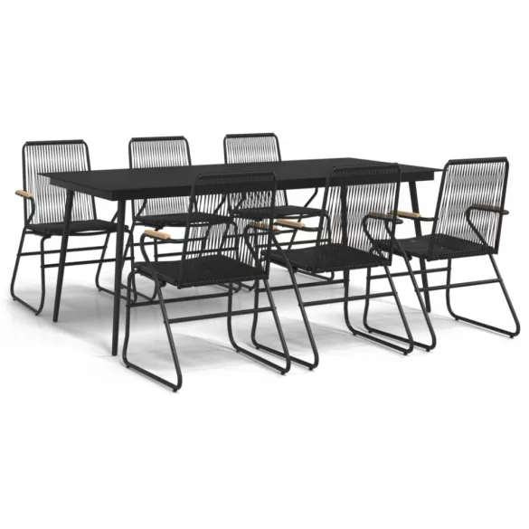 7 részes fekete PVC rattan kerti étkezőgarnitúra
