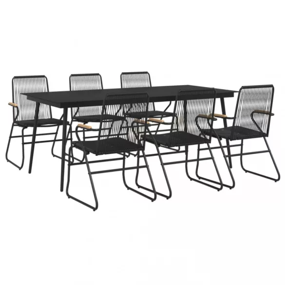 7 részes fekete PVC rattan kerti étkezőgarnitúra