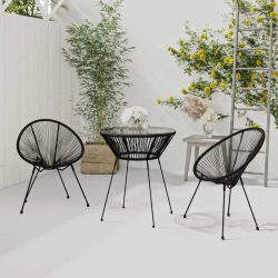 3 részes fekete PVC rattan kültéri étkezőgarnitúra