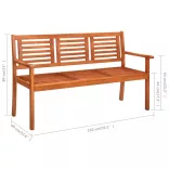 3 személyes tömör eukaliptuszfa kerti pad párnával 150 cm