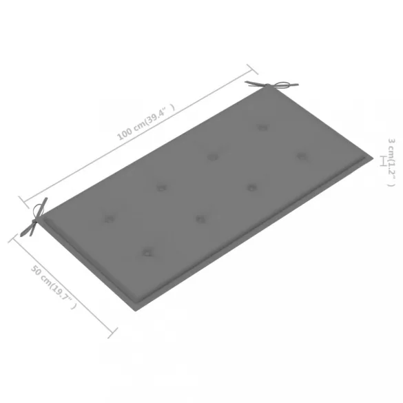 tömör tíkfa kerti pad szürke párnával 112 cm