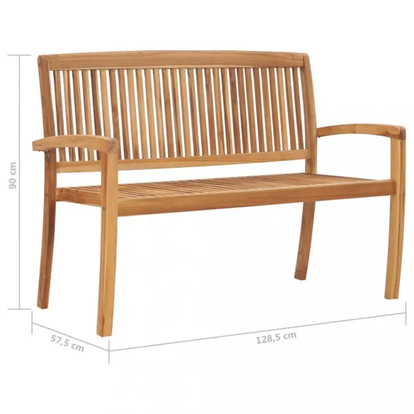tömör tíkfa rakásolható kerti pad párnával 128,5 cm