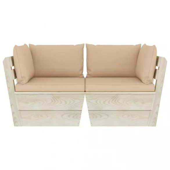 kétszemélyes lucfenyő kerti raklapkanapé párnákkal