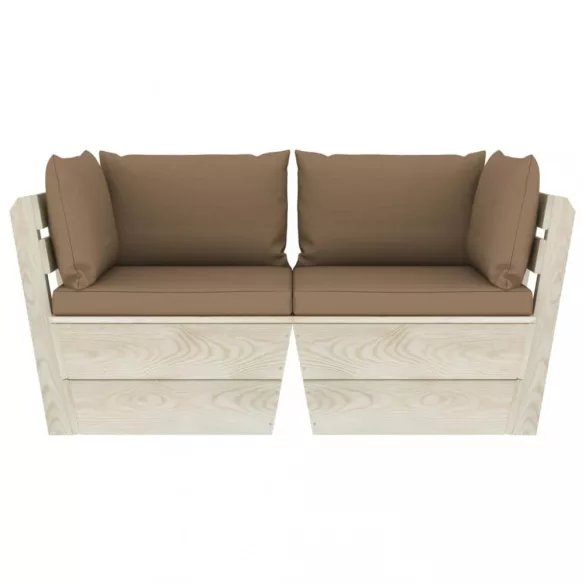 kétszemélyes lucfenyő kerti raklapkanapé párnákkal