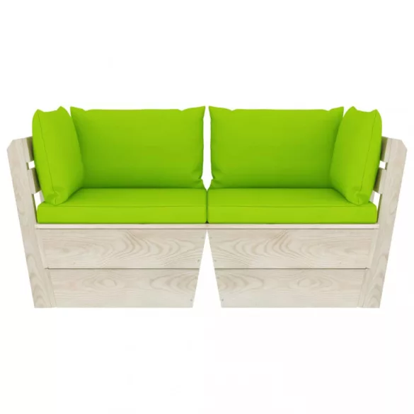 kétszemélyes lucfenyő kerti raklapkanapé párnákkal