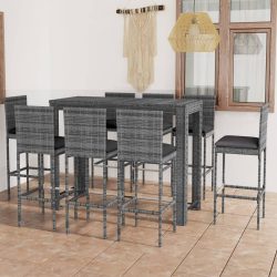   9 részes polyrattan kültéri bárszett antracitszürke párnákkal