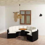 7 részes fekete polyrattan kerti kanapészett párnákkal