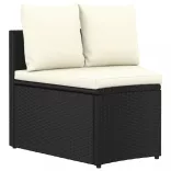 7 részes fekete polyrattan kerti kanapészett párnákkal