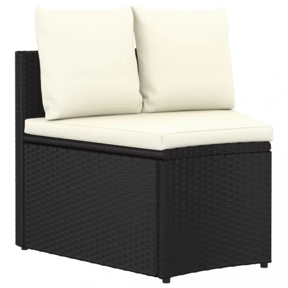7 részes fekete polyrattan kerti kanapészett párnákkal