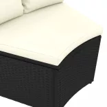 7 részes fekete polyrattan kerti kanapészett párnákkal