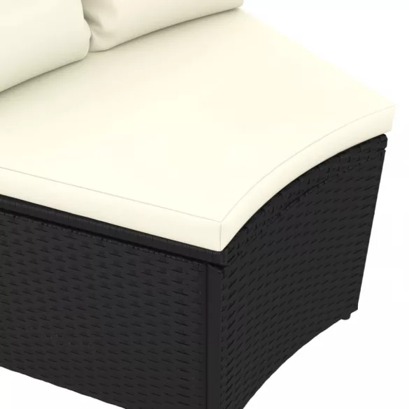 7 részes fekete polyrattan kerti kanapészett párnákkal