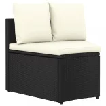7 részes fekete polyrattan kerti kanapészett párnákkal