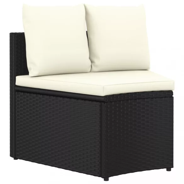 7 részes fekete polyrattan kerti kanapészett párnákkal