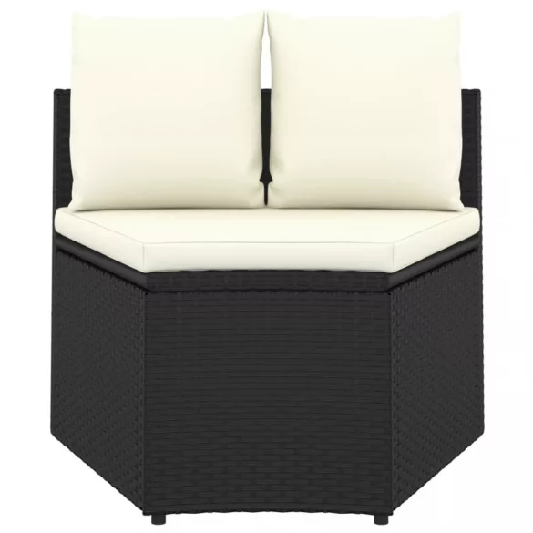 7 részes fekete polyrattan kerti kanapészett párnákkal