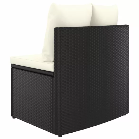 7 részes fekete polyrattan kerti kanapészett párnákkal