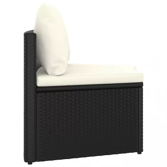 7 részes fekete polyrattan kerti kanapészett párnákkal