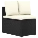 7 részes fekete polyrattan kerti kanapészett párnákkal