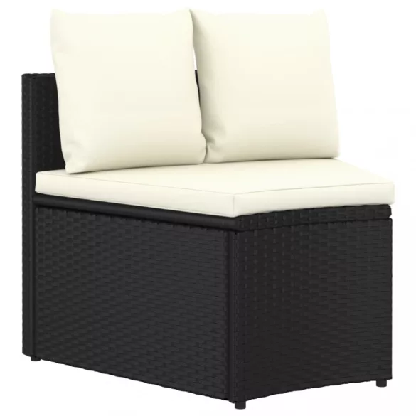 7 részes fekete polyrattan kerti kanapészett párnákkal