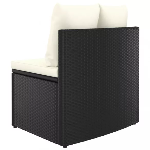 7 részes fekete polyrattan kerti kanapészett párnákkal