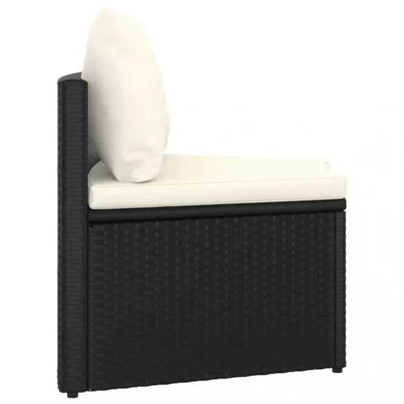 7 részes fekete polyrattan kerti kanapészett párnákkal