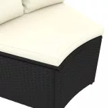 7 részes fekete polyrattan kerti kanapészett párnákkal