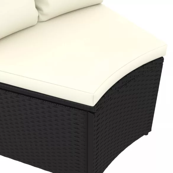 7 részes fekete polyrattan kerti kanapészett párnákkal