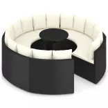 9 részes fekete polyrattan kerti kanapészett párnákkal