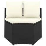 9 részes fekete polyrattan kerti kanapészett párnákkal