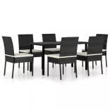 7 részes fekete polyrattan kerti étkezőgarnitúra