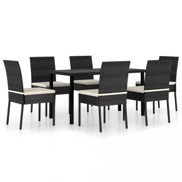 7 részes fekete polyrattan kerti étkezőgarnitúra