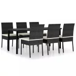 7 részes fekete polyrattan kerti étkezőgarnitúra