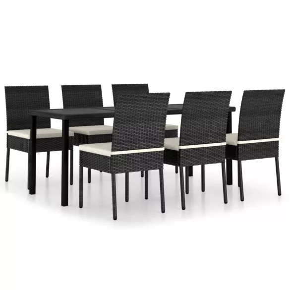 7 részes fekete polyrattan kerti étkezőgarnitúra