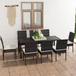 9 részes fekete polyrattan kerti étkezőgarnitúra