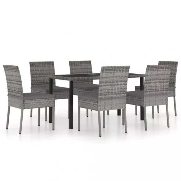 7 részes szürke polyrattan kerti étkezőgarnitúra