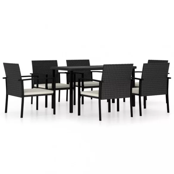 7 részes fekete polyrattan kerti étkezőgarnitúra